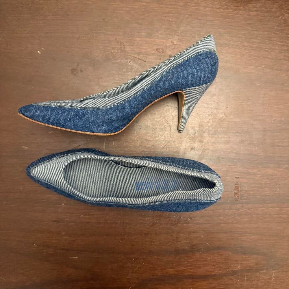 Women's Blue Two Tone Denim Heels Pumps Size 10